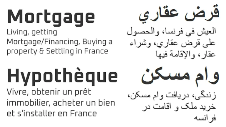 Mortgage financing and property buying guidance in France available in English, Arabic, Persian, and French
