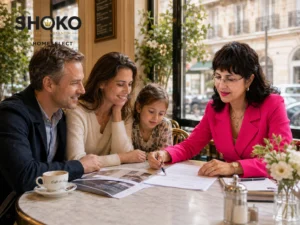 New expat completing French administrative paperwork in Paris